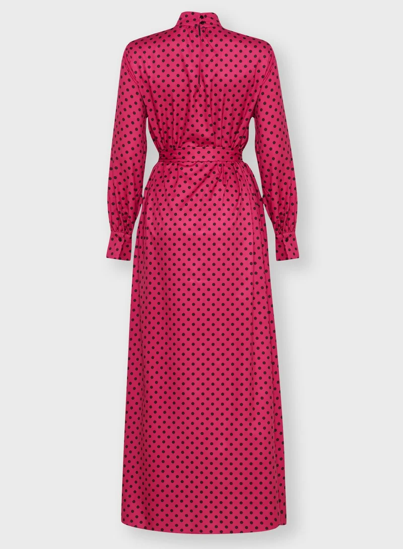 ELLA Polka Dot Tie Front Maxi Dress