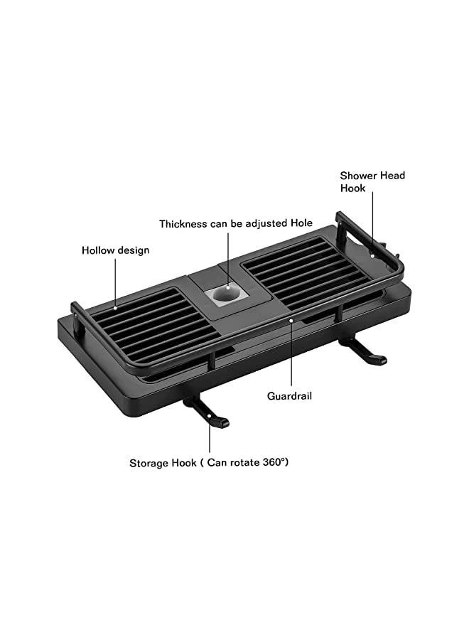 Raxoom Drilling Bathroom Shower Caddy Shelf Lifting Bracket, Shower Organizer Shower Riser Rail Rack, Adjustable Pole Basket for Shower Head, Shampoo, Soap Holder (Black) - Image 5
