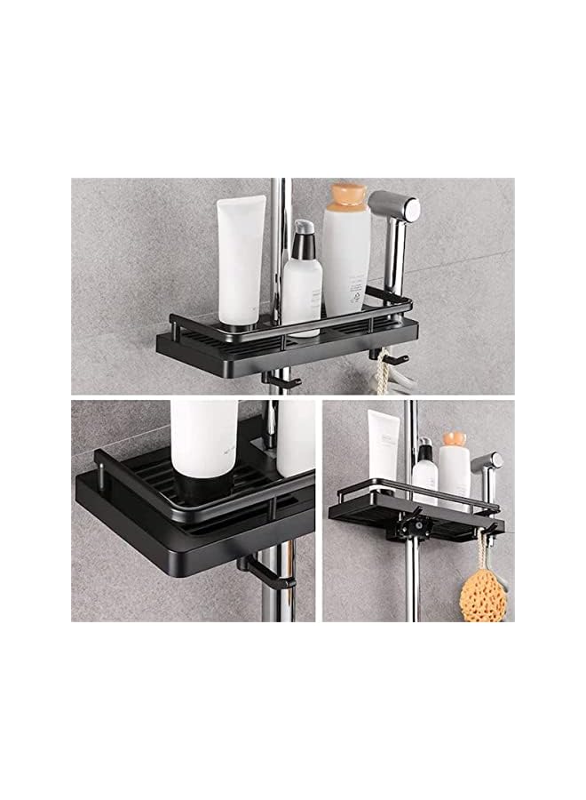 Raxoom Drilling Bathroom Shower Caddy Shelf Lifting Bracket, Shower Organizer Shower Riser Rail Rack, Adjustable Pole Basket for Shower Head, Shampoo, Soap Holder (Black) - Image 3