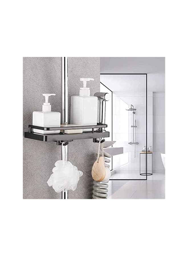 Raxoom Drilling Bathroom Shower Caddy Shelf Lifting Bracket, Shower Organizer Shower Riser Rail Rack, Adjustable Pole Basket for Shower Head, Shampoo, Soap Holder (Black) - Image 4