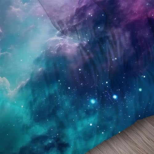 FUYEUN Blue Galaxy Comforter Set Twin Size Space Bedding for Kids Girls Teen Bedroom Decor Moon Cloud Starry Sky Glitter Star Quilt Bed Sets, 1 Comforter 1 Pillowcase - Image 5