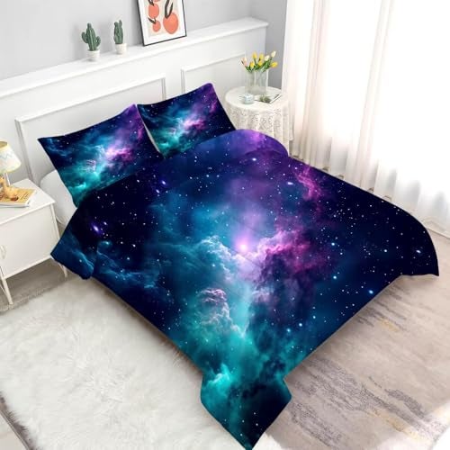 FUYEUN Blue Galaxy Comforter Set Twin Size Space Bedding for Kids Girls Teen Bedroom Decor Moon Cloud Starry Sky Glitter Star Quilt Bed Sets, 1 Comforter 1 Pillowcase - Image 3