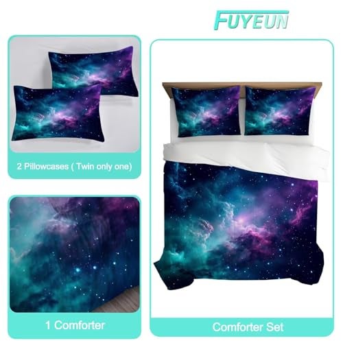 FUYEUN Blue Galaxy Comforter Set Twin Size Space Bedding for Kids Girls Teen Bedroom Decor Moon Cloud Starry Sky Glitter Star Quilt Bed Sets, 1 Comforter 1 Pillowcase - Image 2