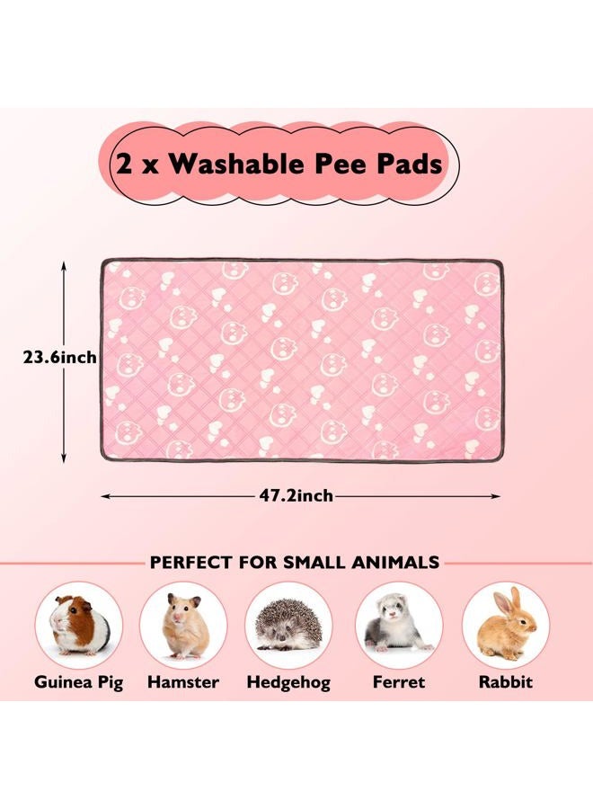 Mooydee 2 Pack Guinea Pig Bedding - Washable Guinea Pig Cage Liners, Waterproof Reusable & Anti Slip Pee Pads Super Absorbent Mats for Small Animals Pet Rabbit Bunny Hamster Rat (Pink, 48 x 24 Inch) - Image 2