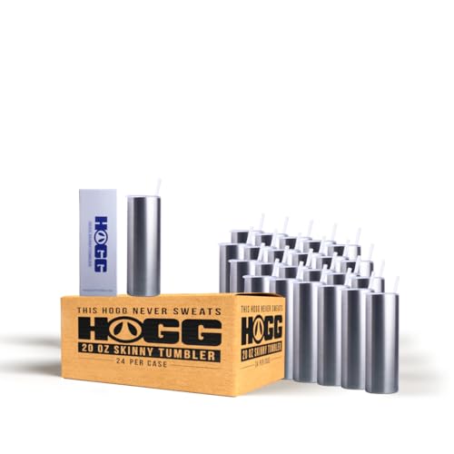Hogg Hogg 20 oz Skinny Tumbler Case 24 Units Stainless Steel Tumbler Blanks 20 oz Tumbler Pack with Lids and Straws Stainless Steel Tumblers Bulk 20oz Tumblers Blank Tumblers for Vinyl and DIY 