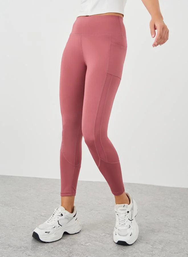 Styli Styli Broad Waistband Pocket and Mesh Detail Leggings