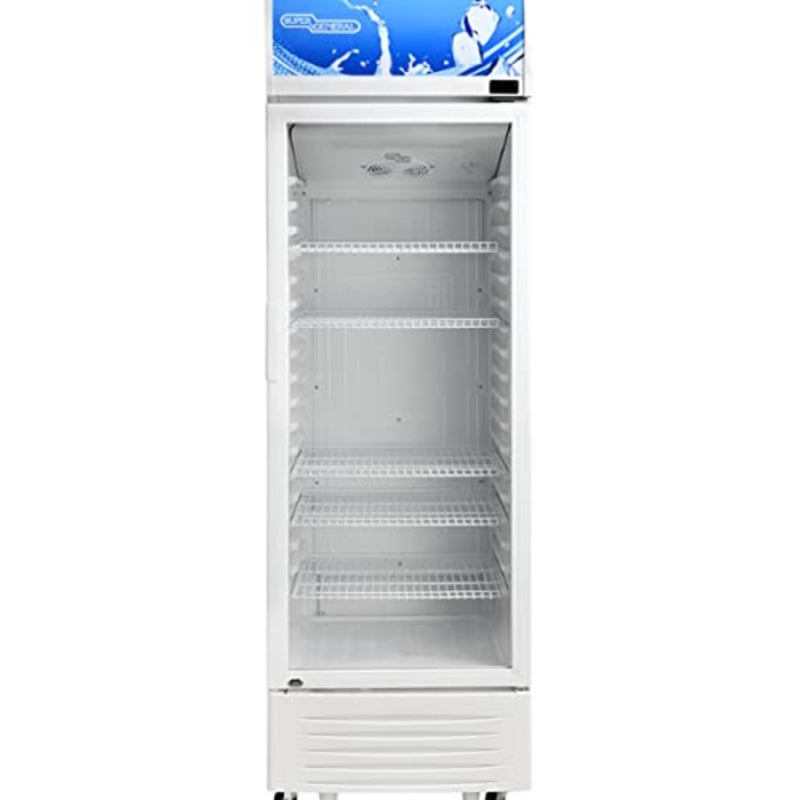 Retail showcase refrigerator, stainless steel, silver, 11.7 cu/ft capacity with net 330L volume, single door, 5 wired shelves, 2-year warranty - Image 1