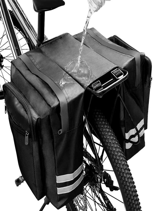 KLERICER Bike Rear Rack Double Pannier Bag, 30L Waterproof Bicycle Trunk Bag, Bike Pannier Bag with Reflective Trim, for Grocery Shopping Commuter Long Cycling Trip (Black) - Image 1