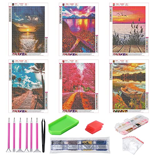 abcGoodefg Diamond Art Paintings Kit 6 Packs, DIY 5D Diamond Art Kits for Adults Landscape Set Round Full Drill Paint by Diamonds, 12x16 inch - Image 3