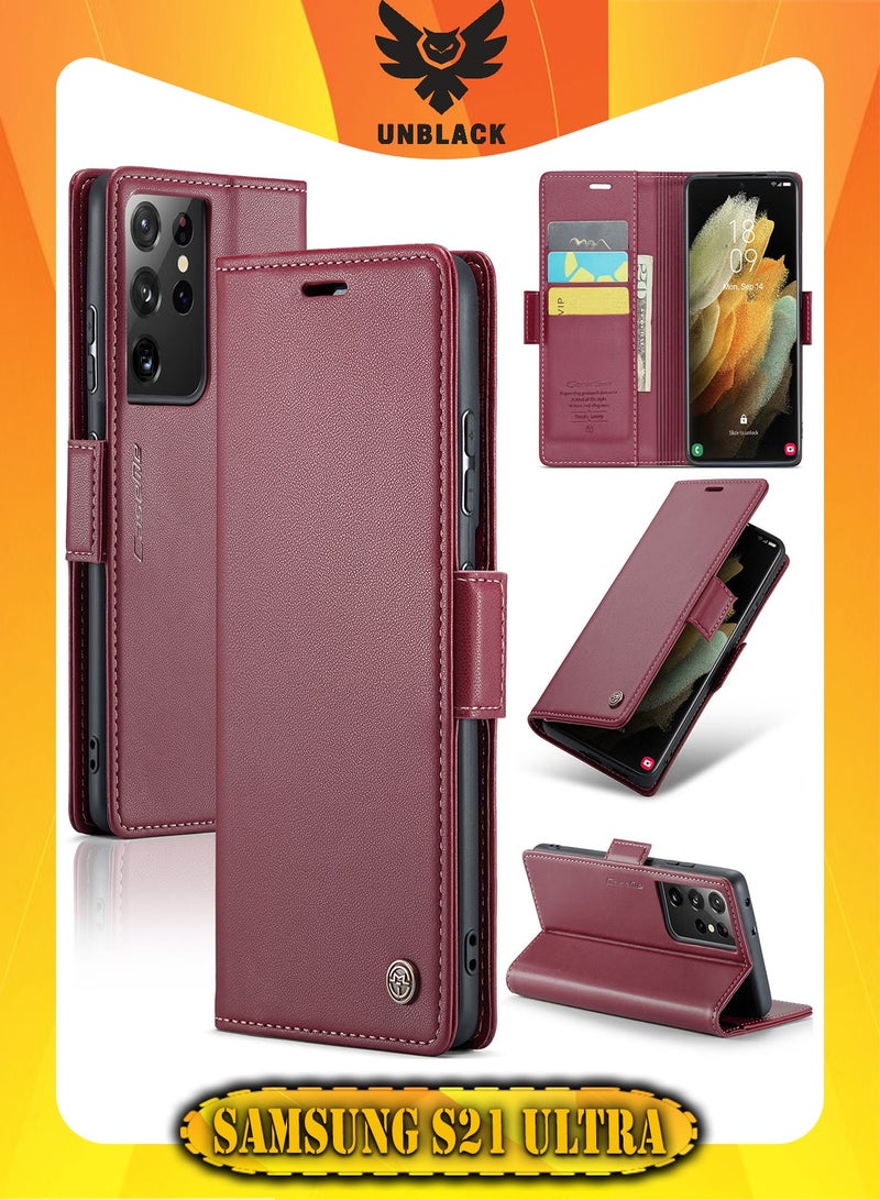 CaseMe Flip Wallet Case For Samsung Galaxy S21 Ultra, [RFID Blocking] PU Leather Wallet Flip Folio Case with Card Holder Kickstand Shockproof Phone Cover (Red) - Image 1