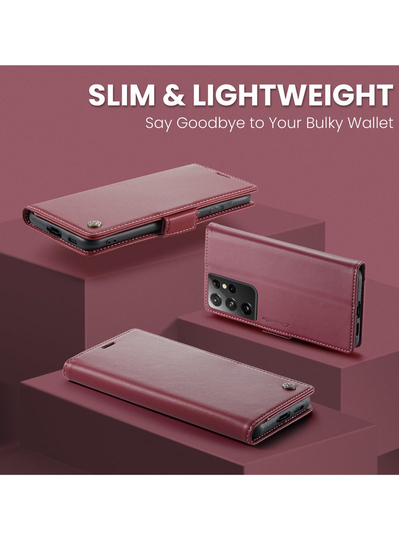 CaseMe Flip Wallet Case For Samsung Galaxy S21 Ultra, [RFID Blocking] PU Leather Wallet Flip Folio Case with Card Holder Kickstand Shockproof Phone Cover (Red) - Image 5