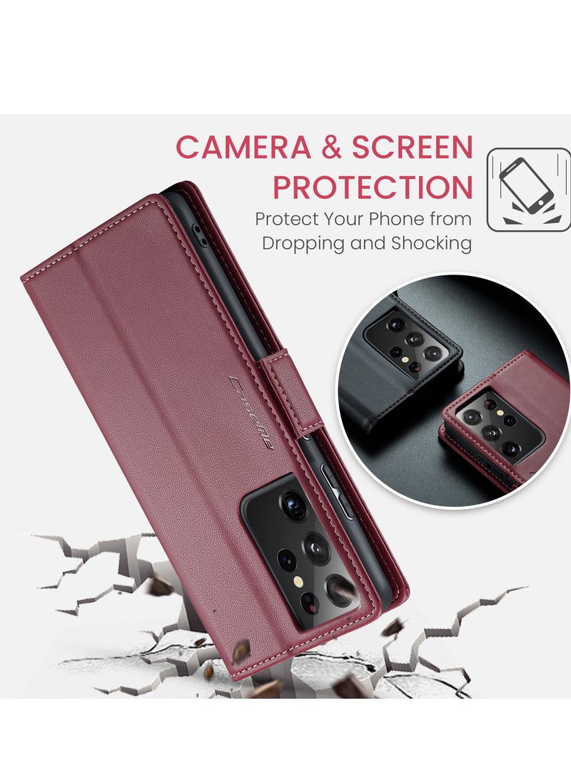 CaseMe Flip Wallet Case For Samsung Galaxy S21 Ultra, [RFID Blocking] PU Leather Wallet Flip Folio Case with Card Holder Kickstand Shockproof Phone Cover (Red) - Image 4
