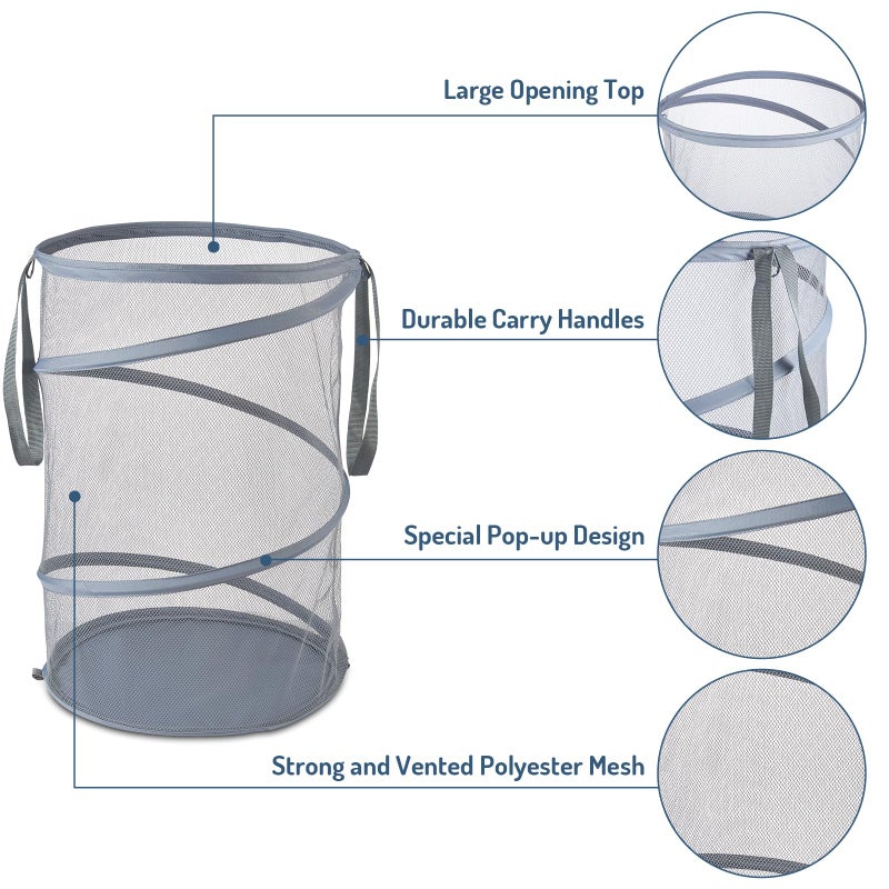 Seiritex Mesh Popup Laundry Hamper 115L Collapsible Laundry Basket Extra Large Capacity Foldable Clothing Storage Basket with Handles 26 H x 18 W x 18 L (Gray) - Image 4