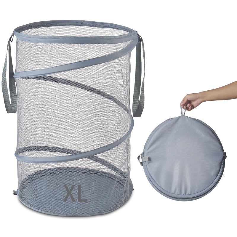 Seiritex Mesh Popup Laundry Hamper 115L Collapsible Laundry Basket Extra Large Capacity Foldable Clothing Storage Basket with Handles 26 H x 18 W x 18 L (Gray) - Image 1