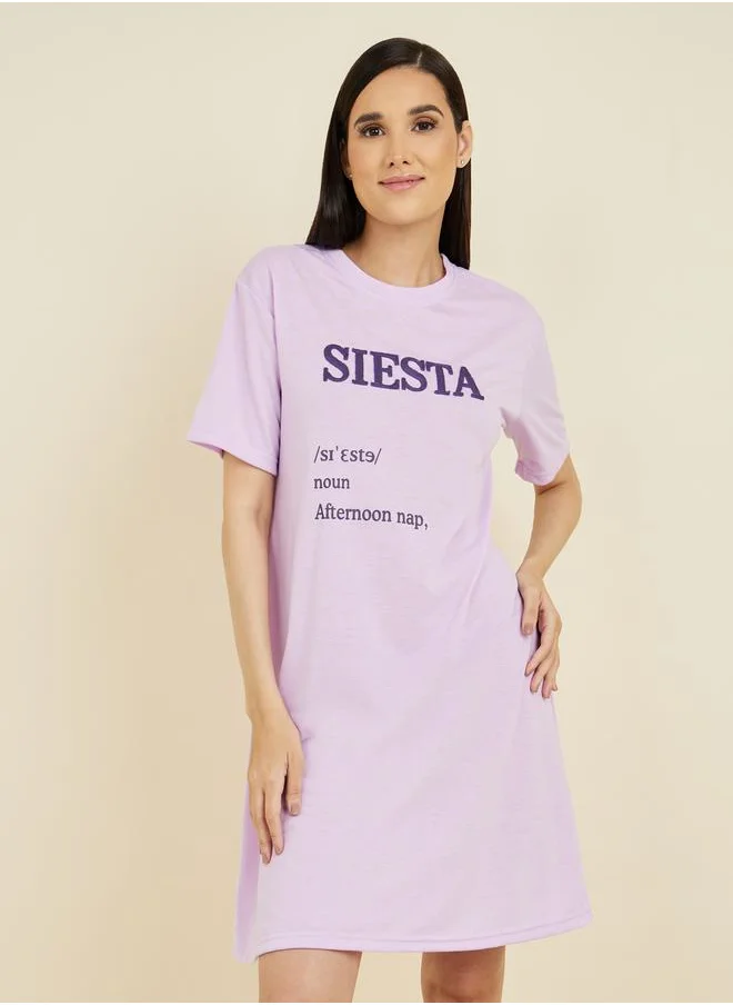 Styli Siesta Towel Embroidered Slogan Drop Shoulder Sleep T-shirt