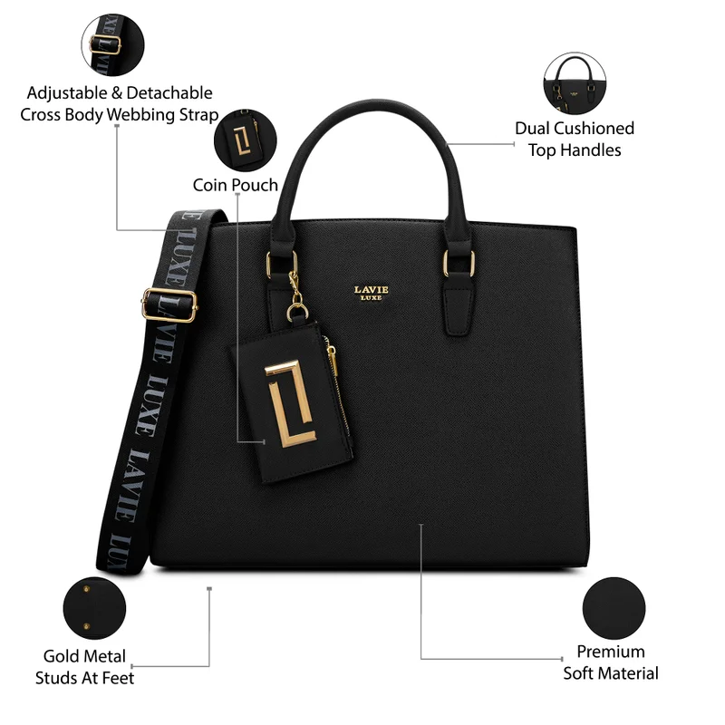 Lavie  Luxe Duo Eliza Satchel (Black) for Women | Best Price UAE