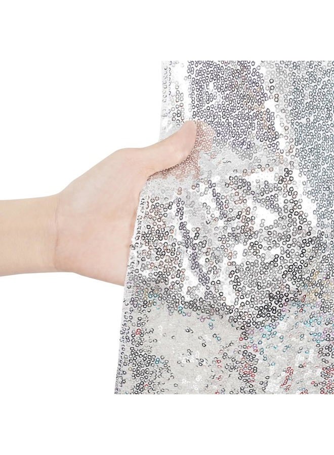 Poise3EHome 5Ft x 7Ft Silver Sequin Backdrop, Glitter Thick Satin Sequin Background Drapes, Sparkly Photography Curtain, Sequence Xmas Thanksgiving Backdrop for Wedding Party Holiday Festival Decor - Image 4