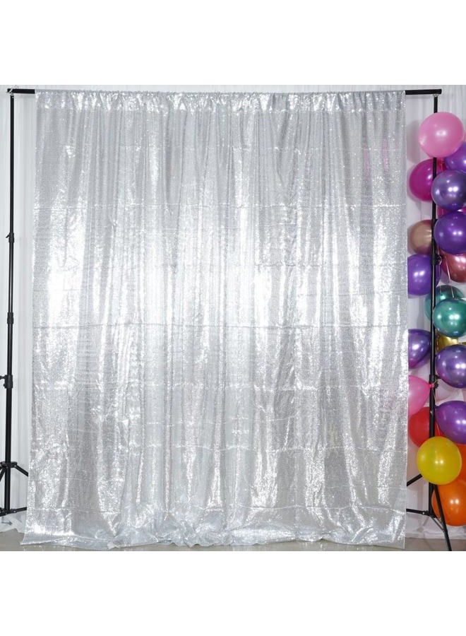 Poise3EHome 5Ft x 7Ft Silver Sequin Backdrop, Glitter Thick Satin Sequin Background Drapes, Sparkly Photography Curtain, Sequence Xmas Thanksgiving Backdrop for Wedding Party Holiday Festival Decor - Image 2