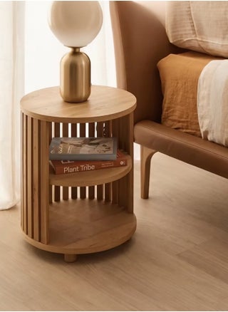 Round Slatted End Table – 2-Tier Side Table with Shelves – Natural Wood Finish – Modern Minimalist Design - pzsku/ZDA029797BA8BD875F62FZ/45/1749552107/28b3f4b0-aaaf-47fc-958e-a899d437ada9