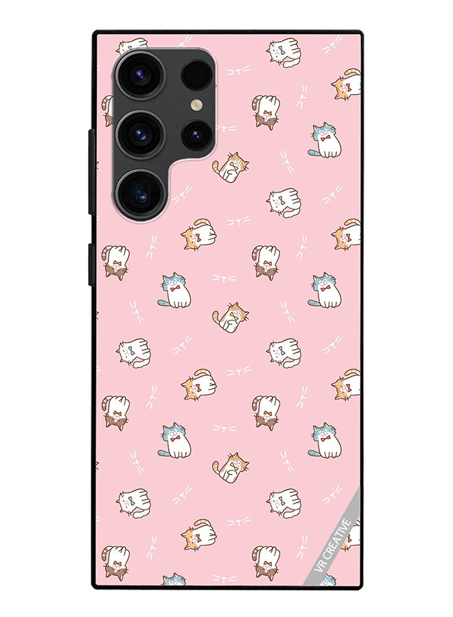 VR CREATIVE Protective Case Cover For Samsung Galaxy S24 Ultra Cartoon Cat Design On Pink Design Multicolour - Image 1