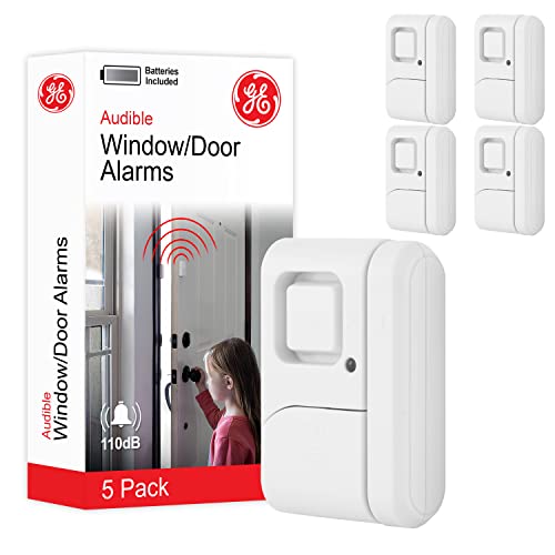 GE Personal Security Window and Door Alarm, 5 Pack, DIY Protection, Burglar Alert, Wireless Chime/Alarm, Easy Installation, Home Security, Ideal for Home, Garage, Apartment and More,White, 45987 - Image 1