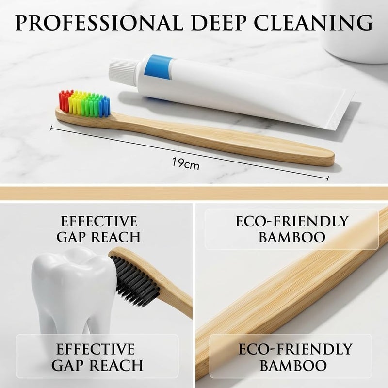Sumshy Pack of 10 Bamboo Toothbrushes Soft, Premium Bristles of the Toothbrush for Best Cleanliness, 100% BPA-Free, Plastic-Free, Vegan, Environmentally Friendly, Recyclable, Biodegradable - Image 2