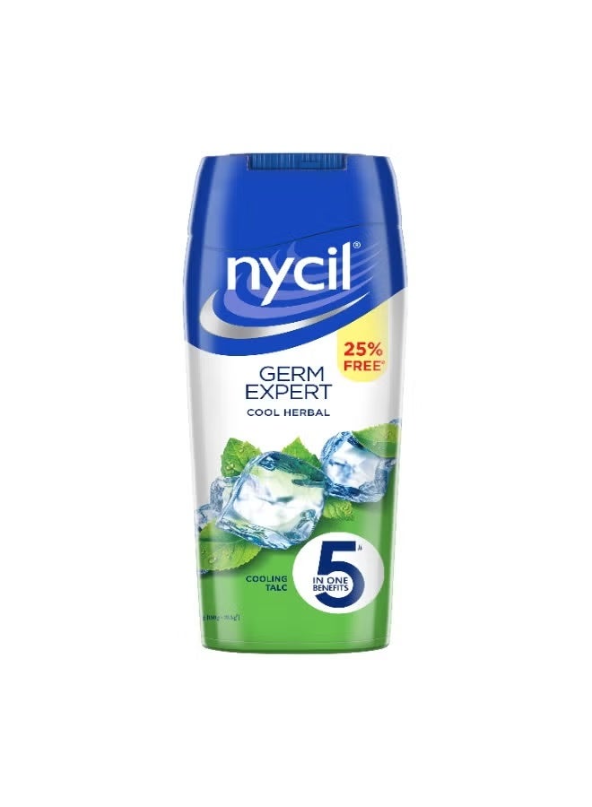 Nycil Germ Expert Cooling Talc - Cool Herbal 150 g (Get 25% Extra)