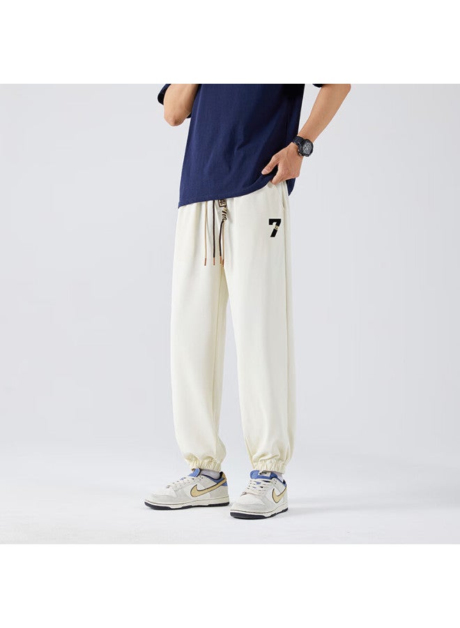 Clor Men's Casual Jogger Pants Spring Summer Breathable Sports Cropped Loose Straight Pants Sj01 Apricot S - Image 3
