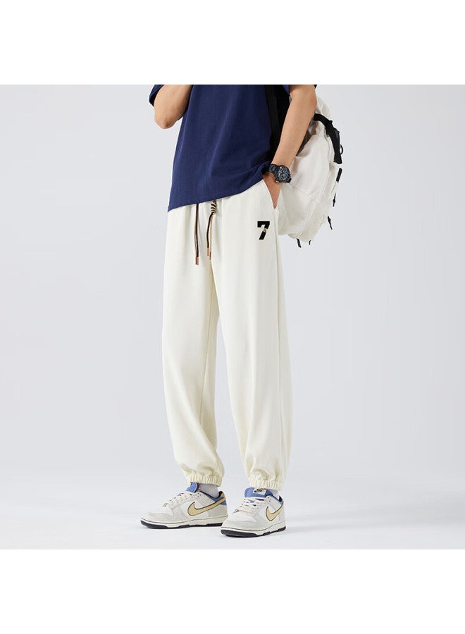 Clor Men's Casual Jogger Pants Spring Summer Breathable Sports Cropped Loose Straight Pants Sj01 Apricot S - Image 2