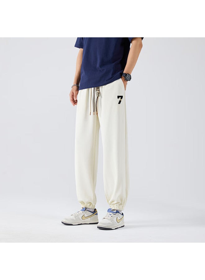 Clor Men's Casual Jogger Pants Spring Summer Breathable Sports Cropped Loose Straight Pants Sj01 Apricot S - Image 4