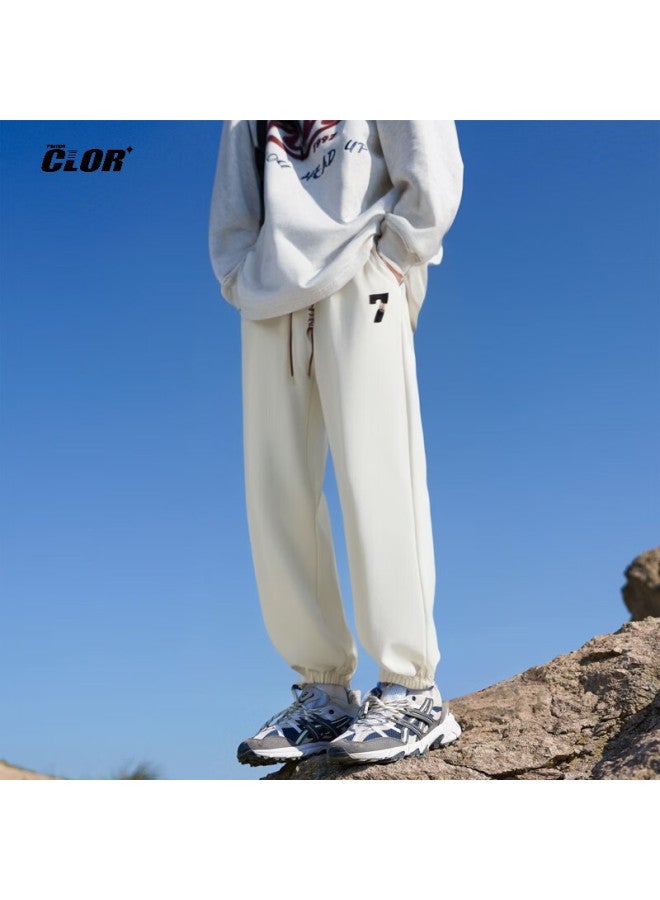 Clor Men's Casual Jogger Pants Spring Summer Breathable Sports Cropped Loose Straight Pants Sj01 Apricot S - Image 1