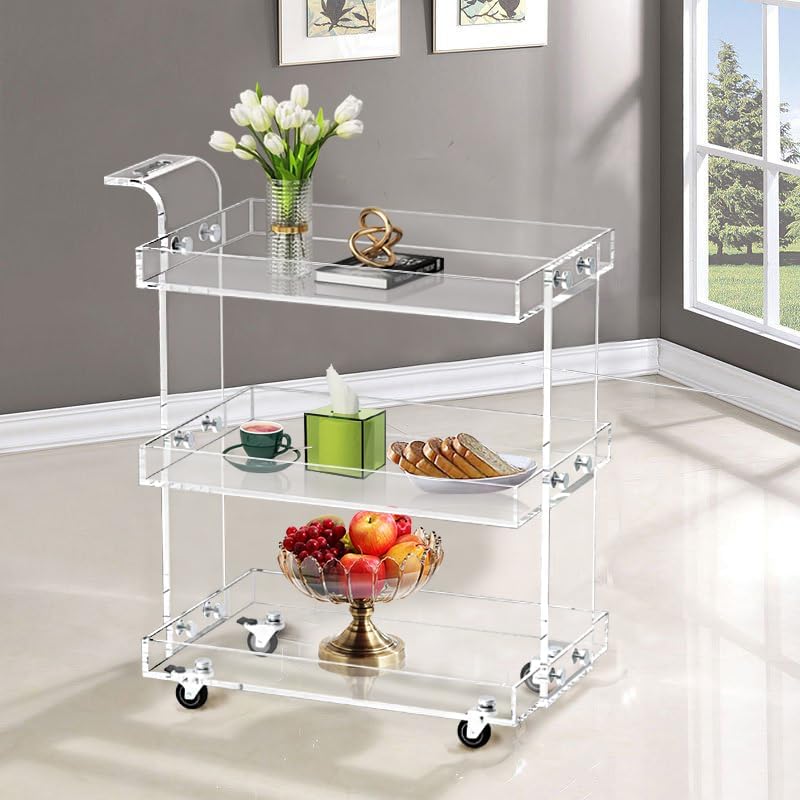 ONELUX 2319 Clear Acrylic Storage Rolling Cart,Mobile Bar Cart - Image 2