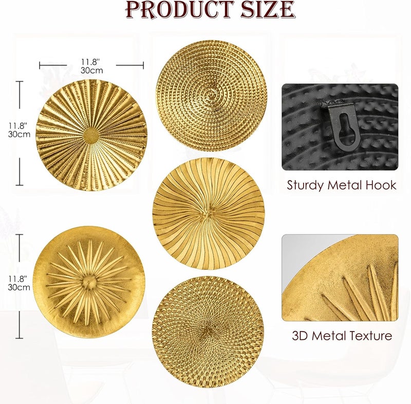 Briful Practical experience crafted 12" Gold Wall Décor Pack of 5 Metal Starbursts Radial Plate Wall Art Modern Accent Hanging Wall Decorations For Home Office Bedroom Or Living Room Sculptures User feedback upgraded quality - Image 2