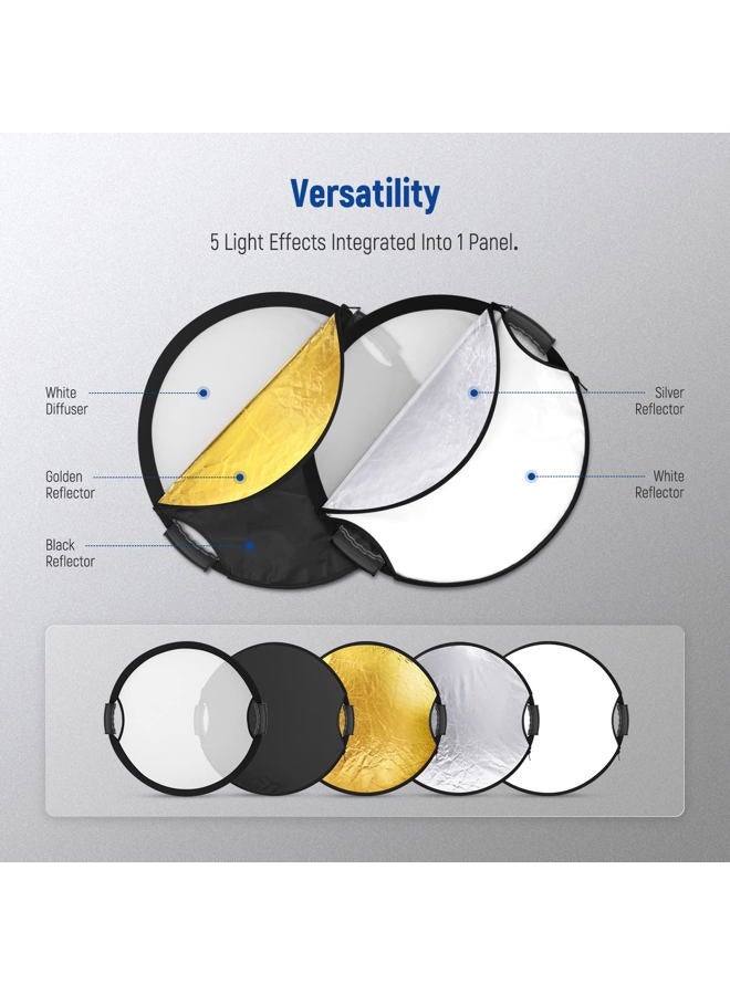 Neewer 22"/56cm Light Reflector with Handle Grip with 3/8" Thread, 5 in 1 Collapsible Disc Light Diffuser Translucent/Silver/Gold/White/Black for Photography Lighting, Outdoor Lighting, RF-56II - Image 5