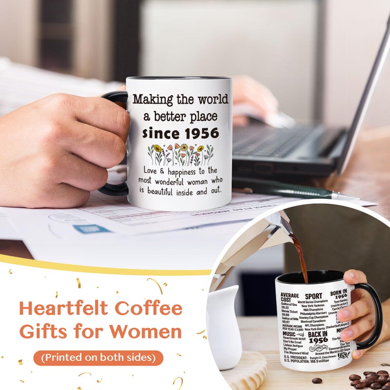 LEJIAJINW 70th Birthday Gift for Women, 70 Year Old Birthday Mug for Her, Vintage 1956 Ceramic Coffee Mug, Back in 1956 70th Anniversary Milestone Party Decoration for Retired Woman Grandma Coworker - Image 5