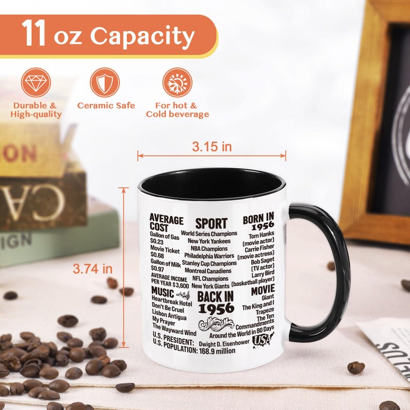 LEJIAJINW 70th Birthday Gift for Women, 70 Year Old Birthday Mug for Her, Vintage 1956 Ceramic Coffee Mug, Back in 1956 70th Anniversary Milestone Party Decoration for Retired Woman Grandma Coworker - Image 2