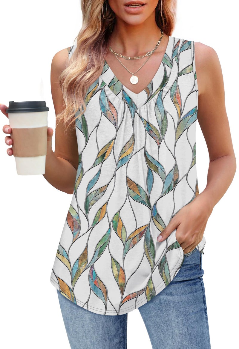 OFEEFAN Womens Tank Tops Loose Fit Summer Resort Wear for Women 2025 Oversized Graphic Tees Patterned-White Print L - Image 2