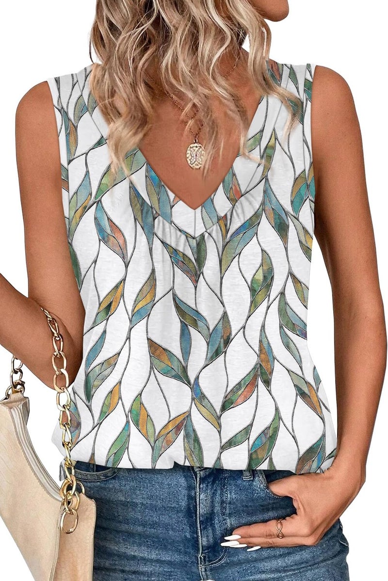 OFEEFAN Womens Tank Tops Loose Fit Summer Resort Wear for Women 2025 Oversized Graphic Tees Patterned-White Print L - Image 3