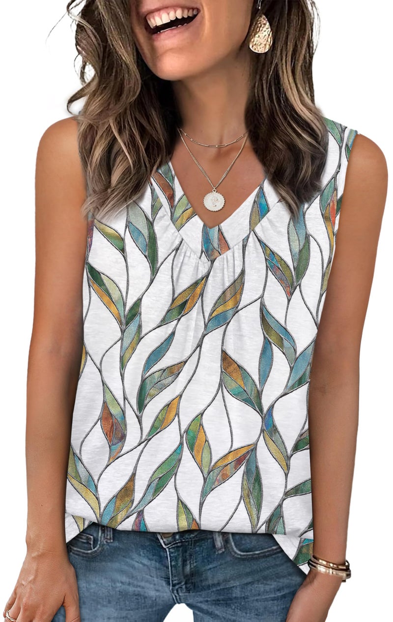 OFEEFAN Womens Tank Tops Loose Fit Summer Resort Wear for Women 2025 Oversized Graphic Tees Patterned-White Print L - Image 1