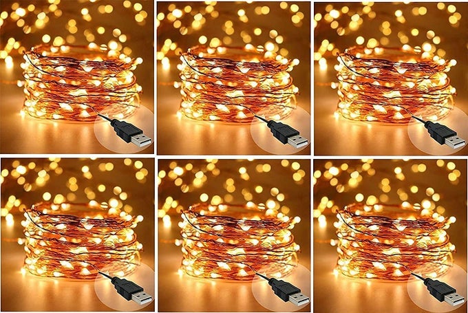 COPPER FAIRY STRING LIGHTS WITH USB CABLE FOR HOME DECORATION PACK OF 6 10 METERS