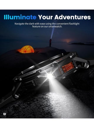 ساعات ذكية عسكرية للرجال (الرد/إجراء المكالمات) مع مصباح يدوي LED، بطارية 530 مللي أمبير في الساعة، مراقب معدل ضربات القلب/النوم 1.43 بوصة، ساعة ذكية مقاومة للماء 5ATM، 100+ أوضاع رياضية، 3 أشرطة - view 4