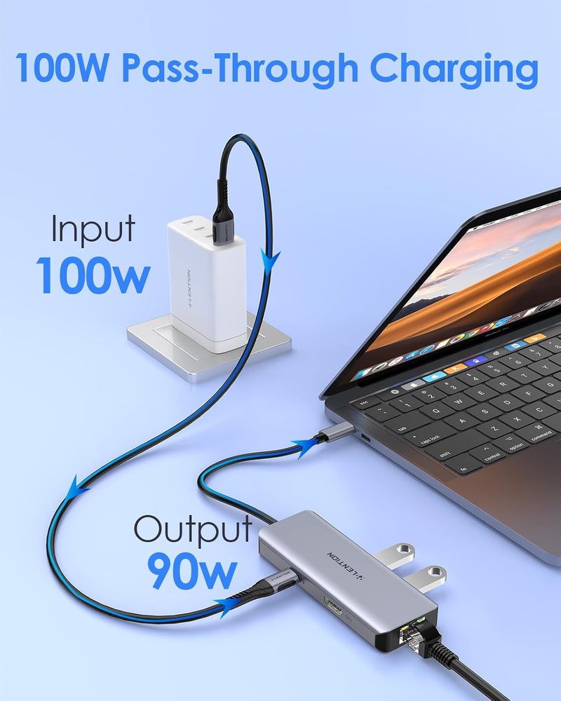 Lention 6-in-1 USB C Hub with Gigabit Ethernet, 4K@60Hz HDMI, 100W PD Fast Charging, 3X USB 3.0 Docking Station for MacBook Pro/Air, Dell XPS, HP and More, Aluminum USB-C Adapter (C26, Space Gray) - Image 5