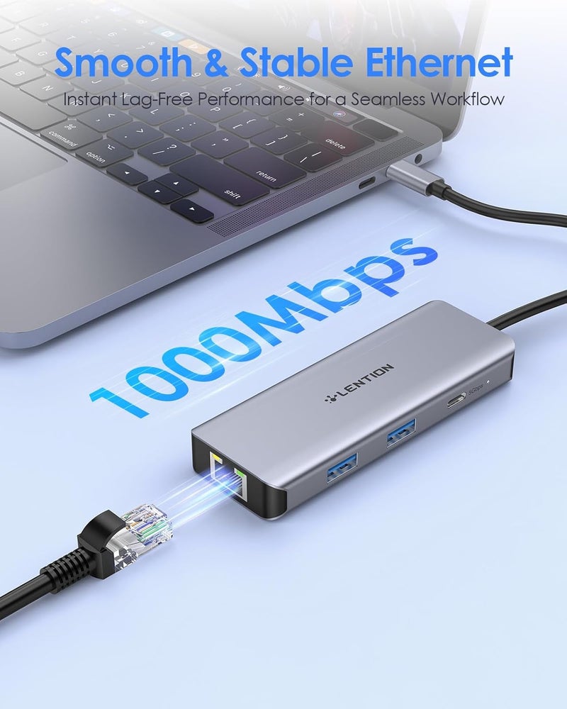 Lention 6-in-1 USB C Hub with Gigabit Ethernet, 4K@60Hz HDMI, 100W PD Fast Charging, 3X USB 3.0 Docking Station for MacBook Pro/Air, Dell XPS, HP and More, Aluminum USB-C Adapter (C26, Space Gray) - Image 3