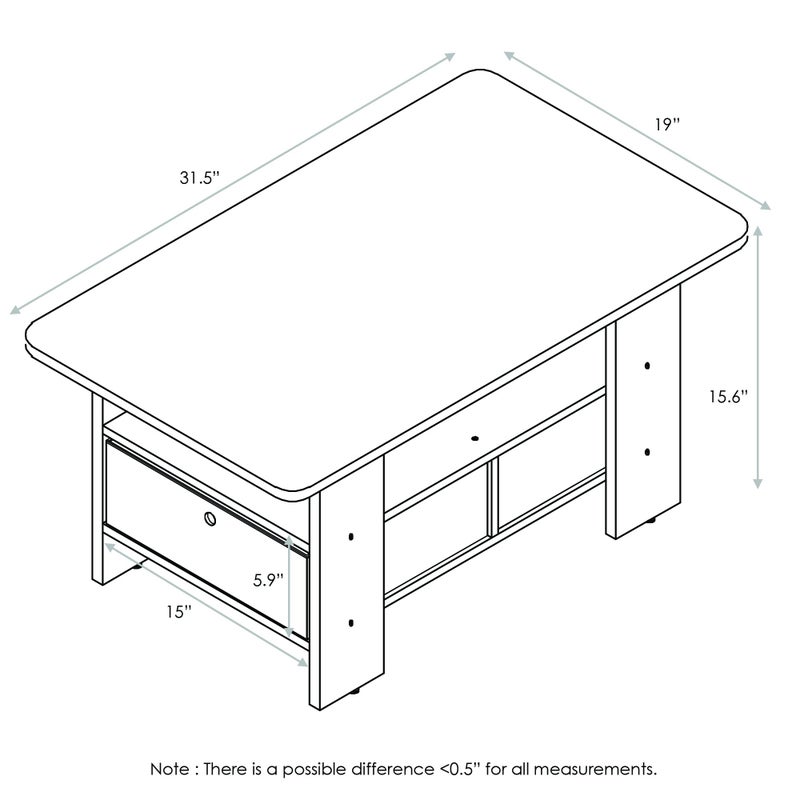 Furinno Andrey Coffee Table with Bin Drawer, Columbia Walnut/Dark Brown - Image 3