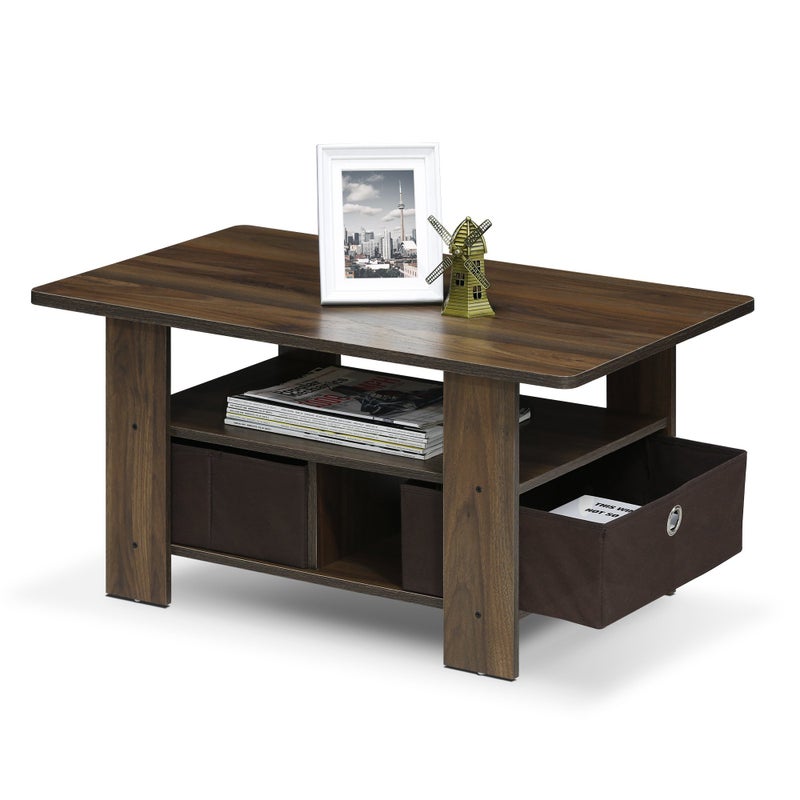 Furinno Andrey Coffee Table with Bin Drawer, Columbia Walnut/Dark Brown - Image 5