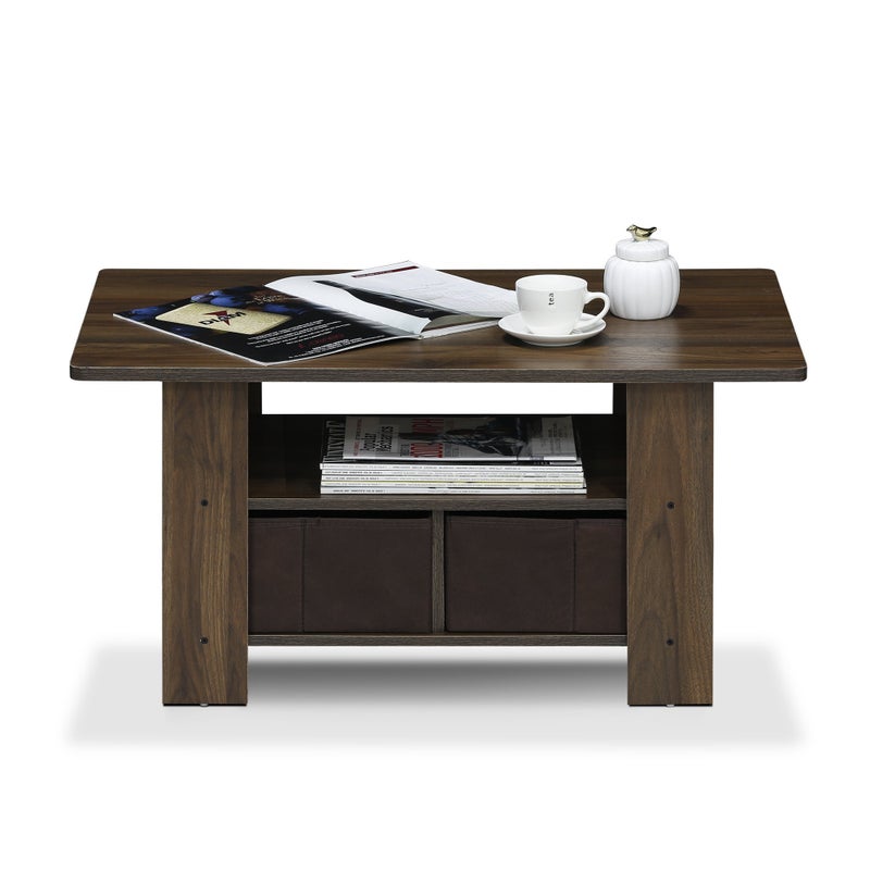 Furinno Andrey Coffee Table with Bin Drawer, Columbia Walnut/Dark Brown - Image 4