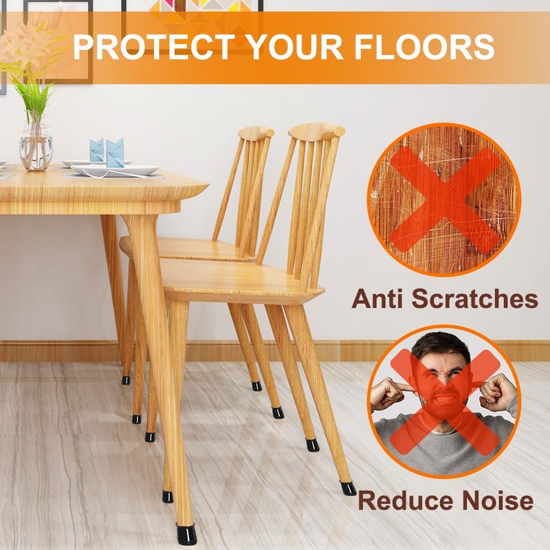 VIUME 24 Pcs Chair Leg Floor Protectors for Hardwood Floors Silicone Covers to Protect Wood Tile Floors Scratches Felt Pads Furniture Leg Caps No Noise (Fit:0.5"-0.89") - Image 4