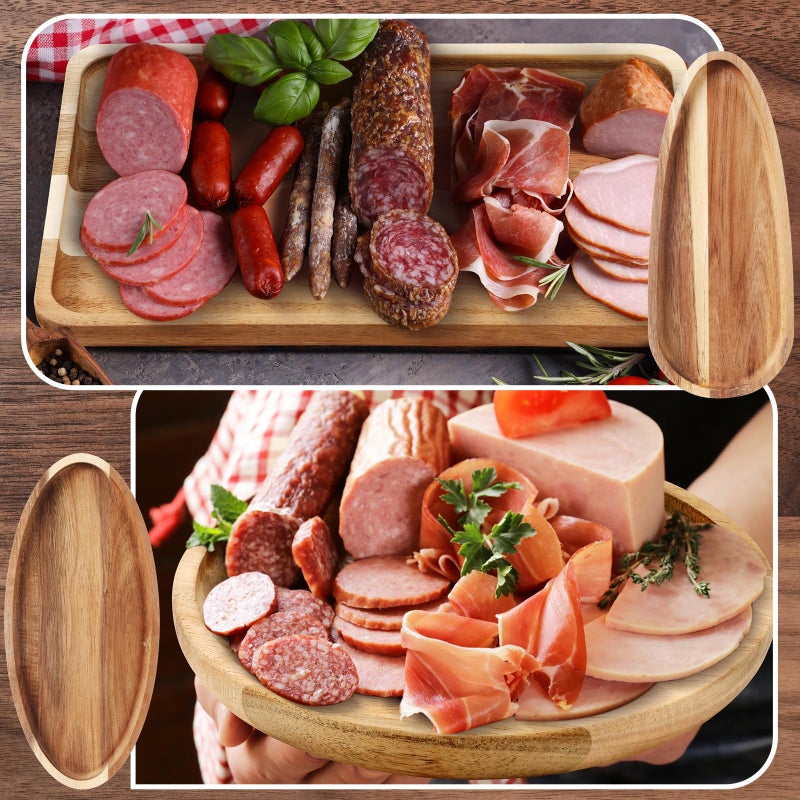 Willinglong Set of 10 Acacia Wood Serving Platter and Trays Multi Shape Wood Plates Serving Tray Acacia Wooden Charcuterie Board for Cookie Dessert Coffee Wedding Housewarming Gift(Classic Style) - Image 5