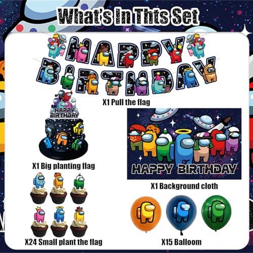 Fuyhiuous 42Packs Among Game Party Supplies Pack IncludesBannerCake TopperBlackdropBalloons for Among Birthday Party Decoration - Image 5