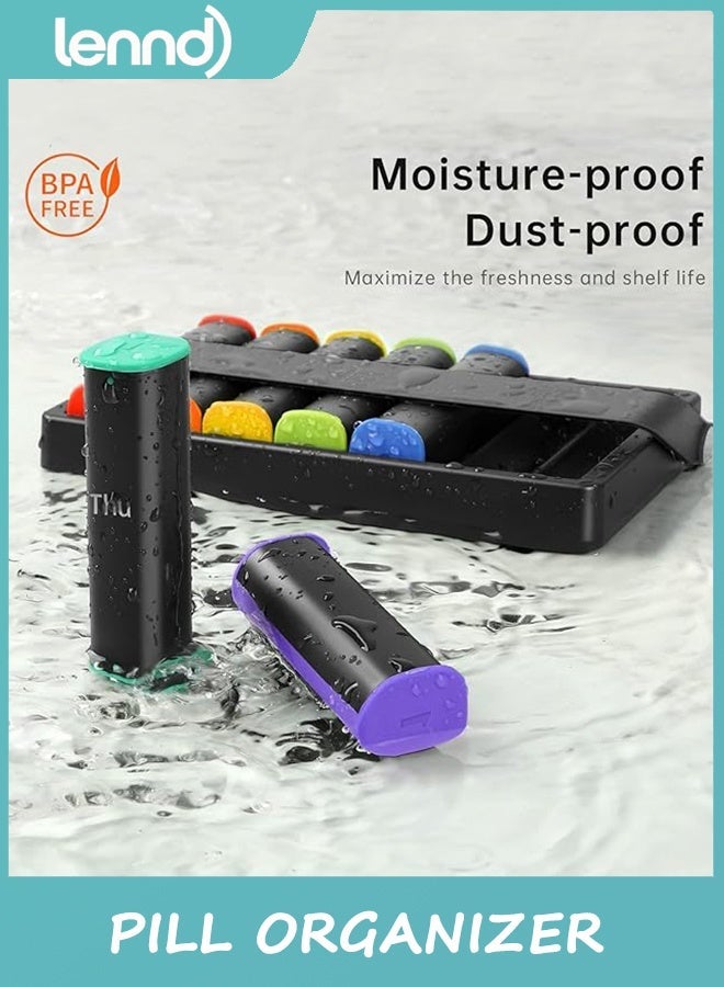 لينند منظم حبوب أسبوعي مرتين يوميًا، صندوق حبوب سفر كبير، 7 أيام، علبة حبوب صباحًا ومساءً مرتين يوميًا بمقبض دوار، حامل حبوب أسبوعي لمكملات الفيتامينات وزيت السمك، أسود - Image 5